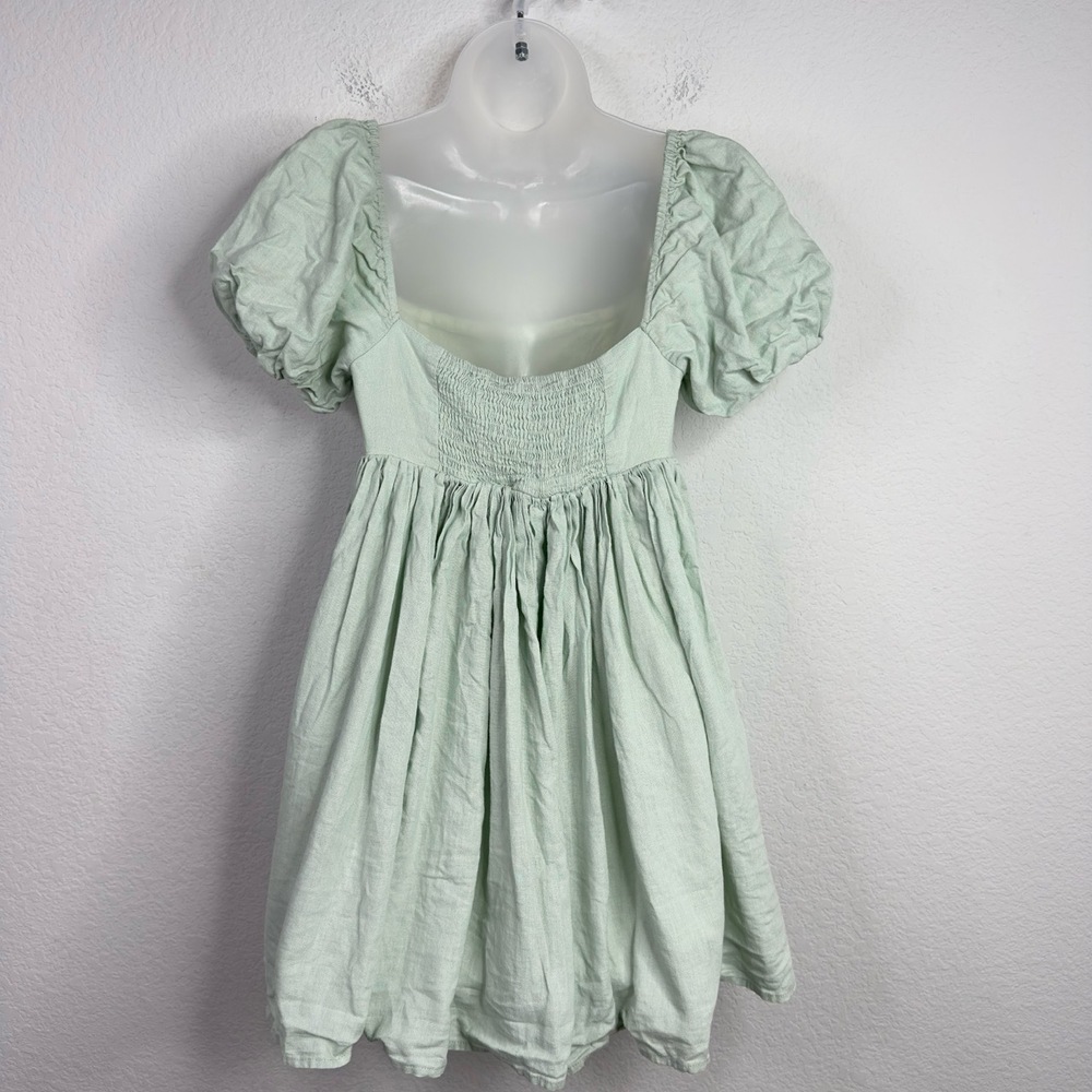 American Threads Dress Womens M Green Linen Blend Babydoll Romantic Y2K Cottage - Picture 2 of 7